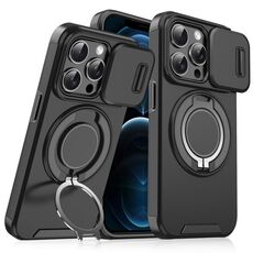 Custodia per telefono con supporto ad anello scorrevole Camshield per iPhone 12 Pro Max (nero)