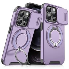 Custodia per telefono con supporto ad anello scorrevole Camshield per iPhone 12 Pro (viola)