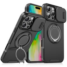 Custodia per telefono con supporto ad anello scorrevole Camshield per iPhone 16 Pro Max (nero)