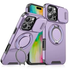 Custodia per telefono con supporto ad anello scorrevole Camshield per iPhone 16 Pro (viola)