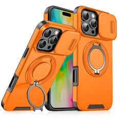 Custodia per telefono con supporto ad anello scorrevole Camshield per iPhone 16 Pro (arancione)