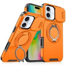 Custodia per telefono con supporto ad anello scorrevole Camshield per iPhone 16 Plus (arancione)