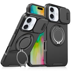 Custodia per telefono con supporto ad anello scorrevole Camshield per iPhone 16 (nero)