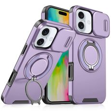 Custodia per telefono con supporto ad anello scorrevole Camshield per iPhone 16 (viola)