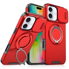 Custodia per telefono con supporto ad anello scorrevole Camshield per iPhone 16 (rossa)