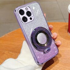 Per iPhone 14 Pro Max Custodia per telefono in TPU con supporto rotondo glitterato sfumato placcato (viola)