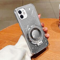 Per iPhone 12 mini Custodia per telefono in TPU con supporto rotondo glitterato sfumato placcato (argento)