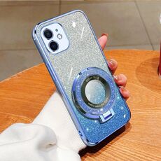 Per iPhone 12 mini Custodia per telefono in TPU con supporto rotondo glitterato sfumato placcato (blu Sierra)