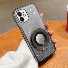 Per iPhone 12 mini Custodia per telefono in TPU con supporto rotondo glitterato sfumato placcato (nero)