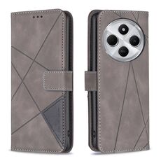 Per Redmi 14C 4G Custodia per telefono in pelle con fibbia magnetica e trama a rombi (grigio)