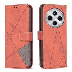 Per Redmi 14C 4G Custodia per telefono in pelle con fibbia magnetica e trama a rombi (marrone)
