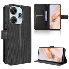 Per Redmi 13 4G / Note 13R 5G Custodia in pelle con texture a diamante (nero)