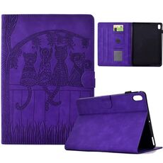 Per iPad mini 6 Custodia per tablet intelligente in pelle goffrata con gatti (viola)
