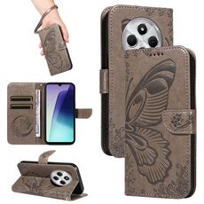 Per Redmi 14C 4G Custodia in pelle goffrata con farfalla a coda di rondine (grigio)