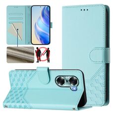 Custodia per telefono in pelle con stampa a nido d'ape RFID per Honor 60 5G (verde menta)