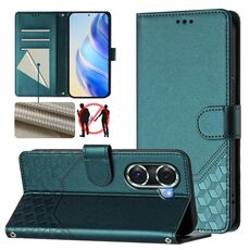 Per Honor 60 Pro 5G Custodia per telefono in pelle con stampa a nido d'ape RFID (verde pavone)