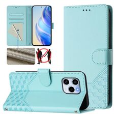 Custodia per telefono in pelle con stampa a nido d'ape RFID per Honor 60 SE 5G (verde menta)