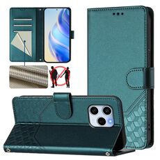 Custodia per telefono in pelle con stampa a nido d'ape RFID per Honor 60 SE 5G (verde pavone)
