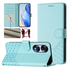 Custodia per telefono in pelle con stampa a nido d'ape RFID per Honor 70 5G (verde menta)
