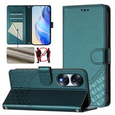 Custodia per telefono in pelle con stampa a nido d'ape RFID per Honor 70 5G (verde pavone)