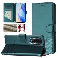 Custodia per telefono in pelle con stampa a nido d'ape RFID per Honor 80 5G (verde pavone)