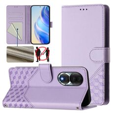 Custodia per telefono in pelle con stampa a nido d'ape RFID per Honor 80 5G (viola chiaro)