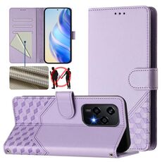 Custodia per telefono in pelle RFID con stampa a nido d'ape globale per Honor 200 Lite 5G (viola chiaro)