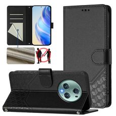 Custodia per telefono in pelle con stampa a nido d'ape RFID per Honor Magic5 Pro (nera)