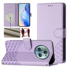 Custodia per telefono in pelle con stampa a nido d'ape RFID per Honor Magic5 Pro (viola chiaro)