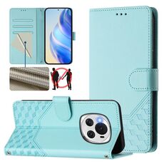 Custodia per telefono in pelle con stampa a nido d'ape RFID per Honor Magic6 5G (verde menta)