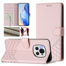 Custodia per telefono in pelle con stampa a nido d'ape RFID per Honor Magic6 5G (rosa)