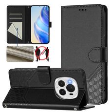Custodia per telefono in pelle con stampa a nido d'ape RFID per Honor Magic6 Pro 5G (nera)