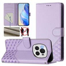 Custodia per telefono in pelle con stampa a nido d'ape RFID per Honor Magic6 Pro 5G (viola chiaro)