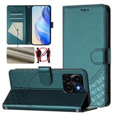 Custodia per telefono in pelle con stampa a nido d'ape RFID per Honor X6a 4G (verde pavone)
