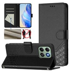 Custodia per telefono in pelle con stampa a nido d'ape RFID per Honor X6b (nera)