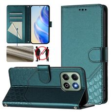 Custodia per telefono in pelle con stampa a nido d'ape RFID per Honor X6b (verde pavone)