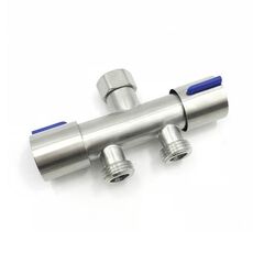 Adattatore per rubinetto della lavatrice Splitter 1 ingresso 2 uscite Doppia uscita Rubinetto in acciaio inossidabile 304, stile: ruota blu