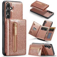 Per Samsung Galaxy S23 FE 5G DG.MING Serie M3 Custodia in pelle con polvere glitterata (oro rosa)