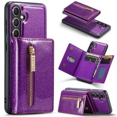 Per Samsung Galaxy S23 FE 5G DG.MING Serie M3 Custodia in pelle con polvere glitterata (viola scuro)