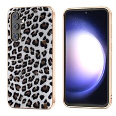 Per Samsung Galaxy S23 FE 5G Nano Plating Custodia per telefono con stampa leopardata (Argento)