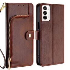 Per OPPO Reno12 5G Global Zipper Bag Custodia in pelle per telefono (marrone)