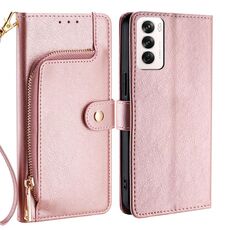 Per OPPO Reno12 5G Custodia per telefono in pelle con cerniera globale (oro rosa)