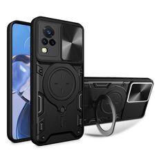 Custodia per telefono con supporto magnetico scorrevole Camshield per vivo V21 CD Texture (nero)