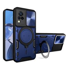 Custodia per telefono con supporto magnetico scorrevole Camshield per vivo V21 CD Texture (blu)