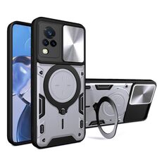 Custodia per telefono con supporto magnetico scorrevole Camshield per vivo V21 CD Texture (argento)