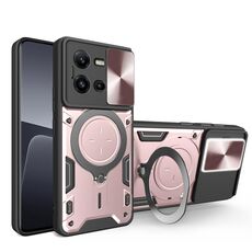 Custodia per telefono con supporto magnetico scorrevole Camshield per vivo V25 5G Global CD Texture (rosa)