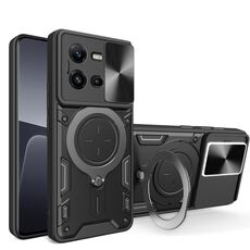 Custodia per telefono con supporto magnetico scorrevole Camshield per vivo V25 5G Global CD Texture (nero)