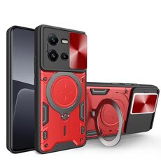 Custodia per telefono con supporto magnetico scorrevole Camshield per vivo V25 5G Global CD Texture (rosso)