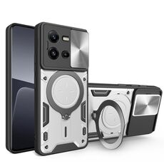 Custodia per telefono con supporto magnetico scorrevole Camshield per vivo V25 5G Global CD Texture (argento)