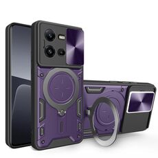 Custodia per telefono con supporto magnetico scorrevole Camshield per vivo V25 5G Global CD Texture (viola)